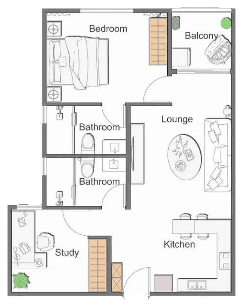 1 Bedroom + Study floor plan