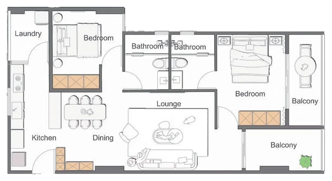 2 Bedroom B floor plan