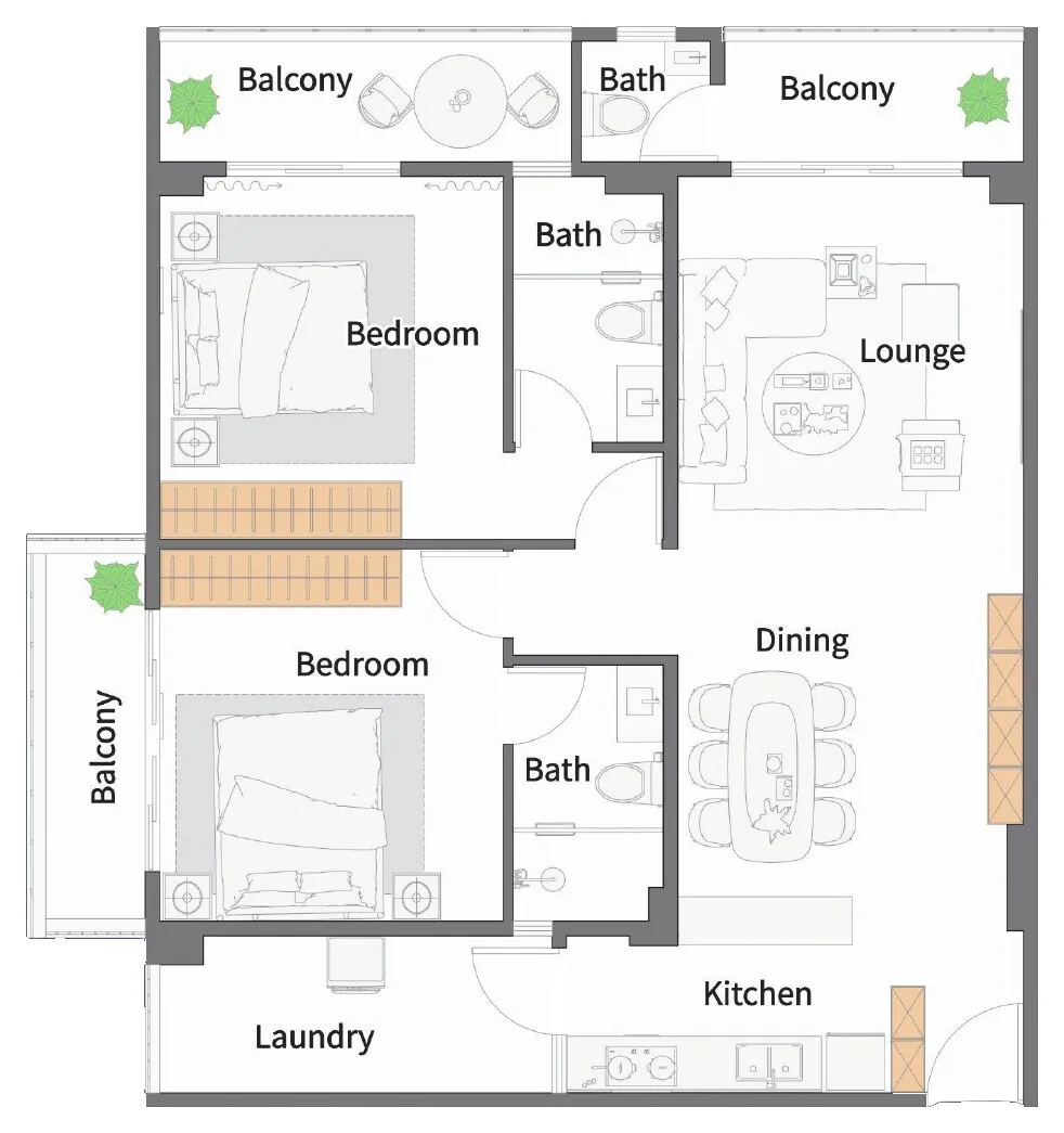 2 Bedroom D floor plan